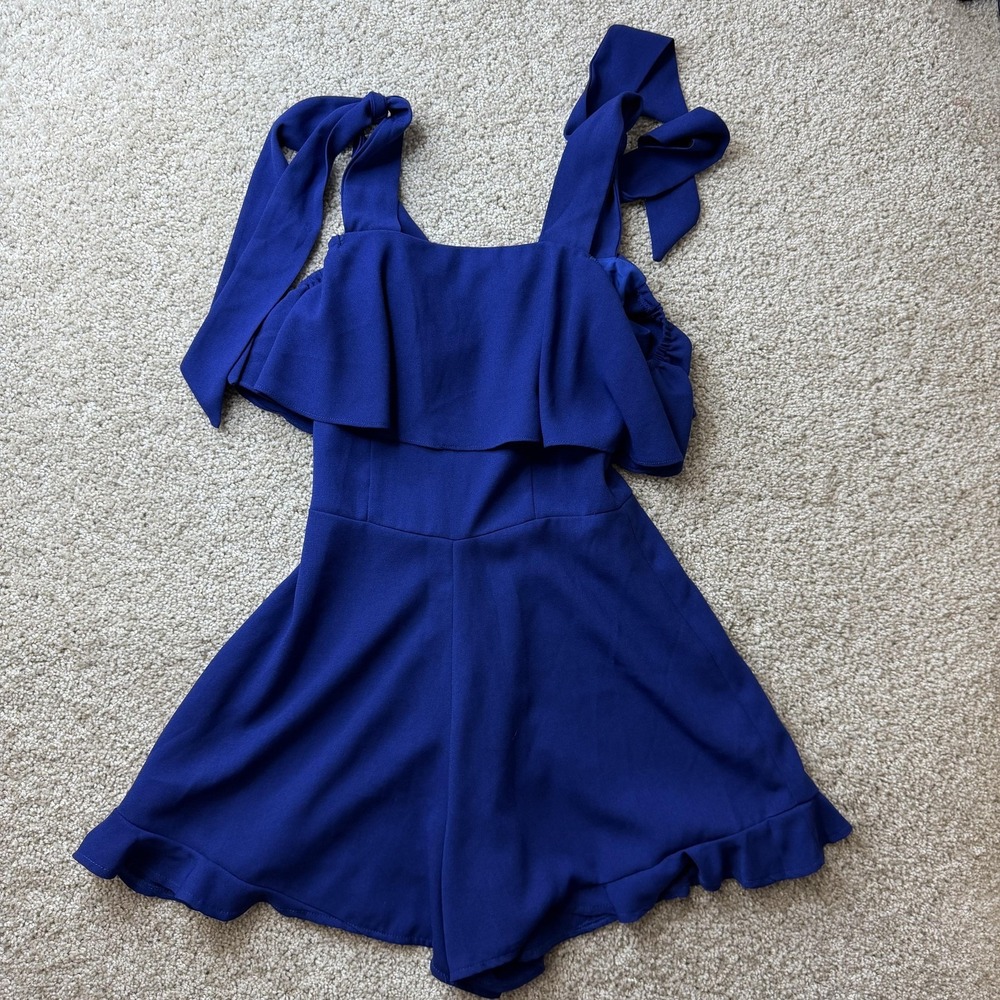 Lea & Viola Romper Womens XS Blue Ruffle Tie Strap Square Neck Party Summer
